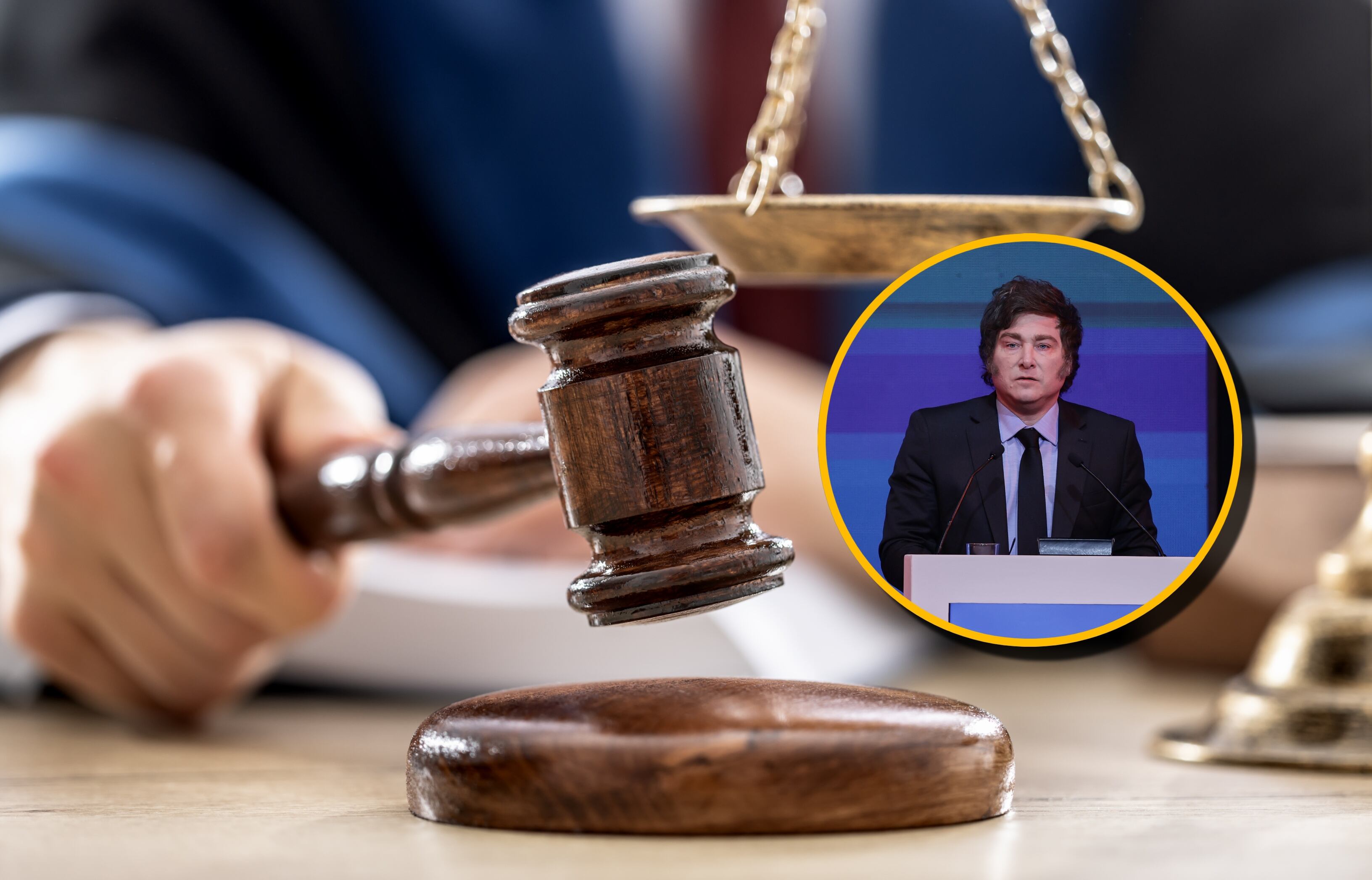 Referencia de Justicia y Javier Milei. Foto: SimpleImages y Luciano Adan Gonzalez Torres/NurPhoto vía Getty Images.