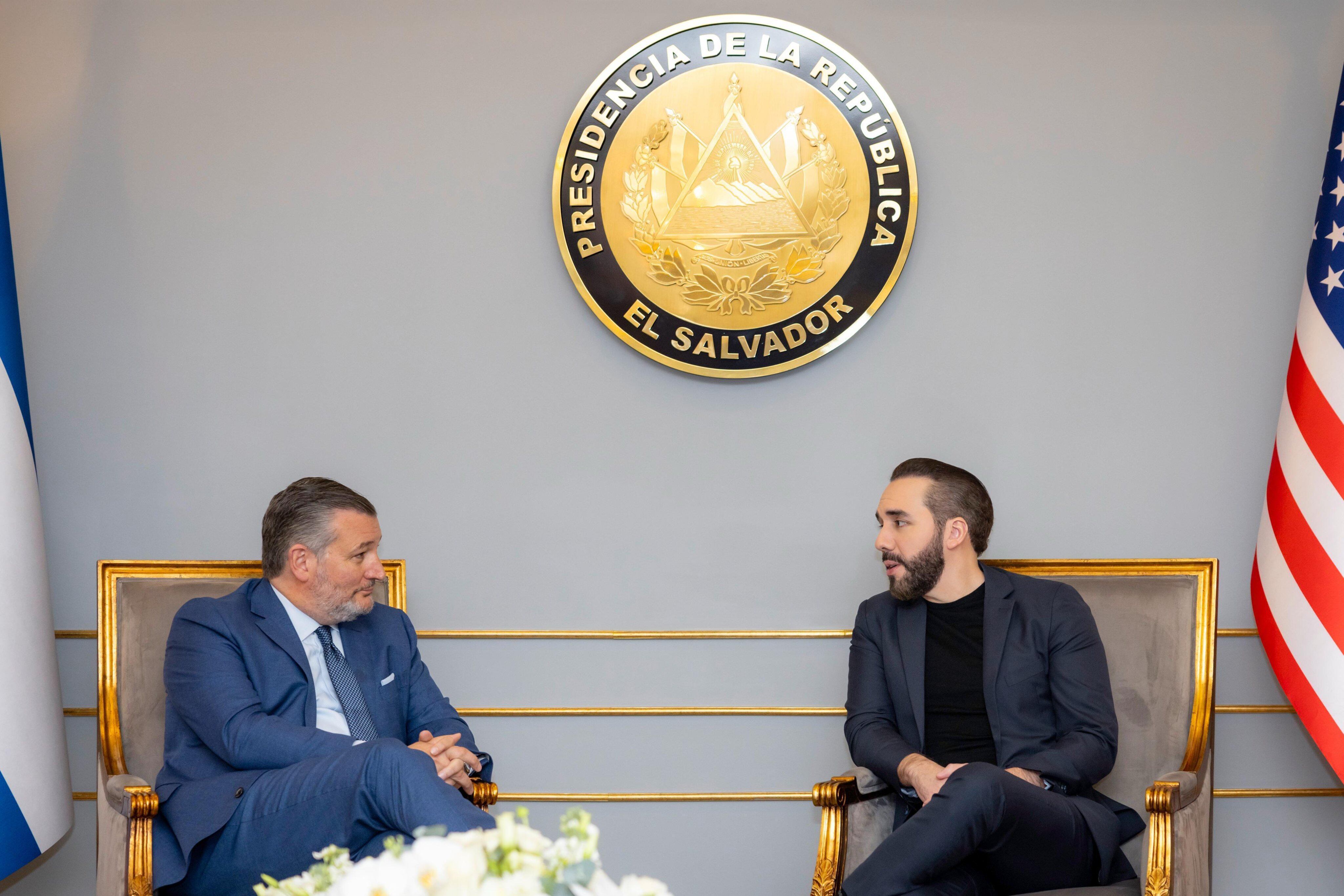 Ted Cruz y Nayib Bukele hablan el martes 26 de agosto de 2025. FOTO: @SenTedCruz/X