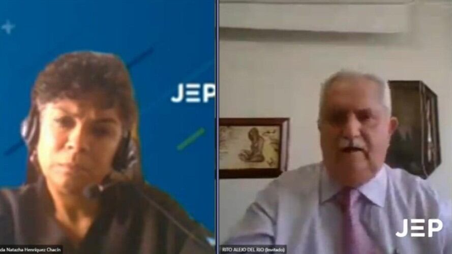 General (r) Rito Alejo del Río en la JEP. Foto: Cortesía de la Jurisdicción Especial para la Paz