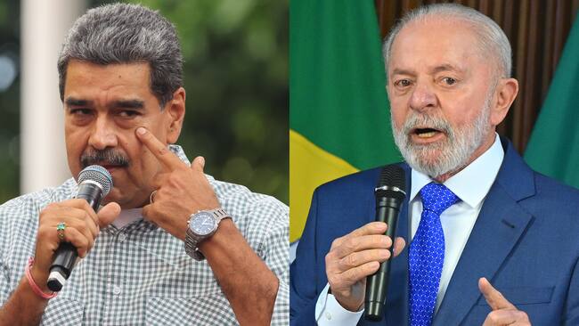 AME6910. BOGOTÁ (COLOMBIA), 07/09/2024.- Combo de fotografías donde se observa al presidente de Venezuela, Nicolas Maduro (i) y al presidente de Brasil, Luiz Inácio Lula da Silva. El Gobierno de Venezuela revocó este sábado la representación de Brasil en las sedes diplomáticas de Argentina en territorio venezolano, que incluye la "custodia de los locales de la misión", incluido "sus bienes y archivos", según un comunicado de Cancillería. EFE / Miguel Gutierrez / André Borges ARCHIVO