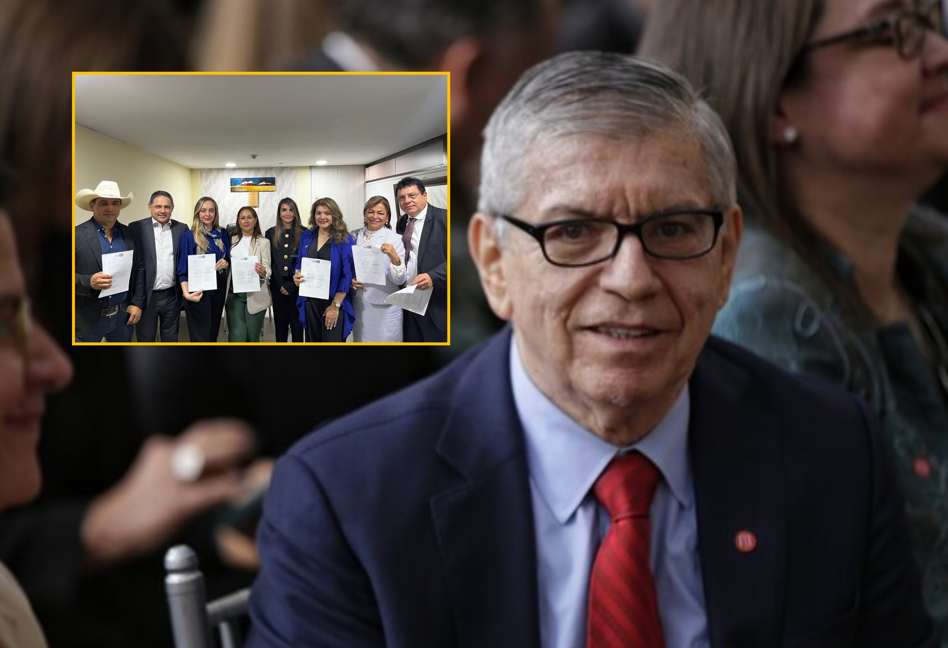 César Gaviria y firmantes del archivo de la reforma laboral. Fotos: (Colprensa - Camila Díaz) / W Radio