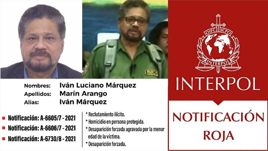 Circular roja de Interpol contra ‘Iván Márquez’. Foto: Interpol
