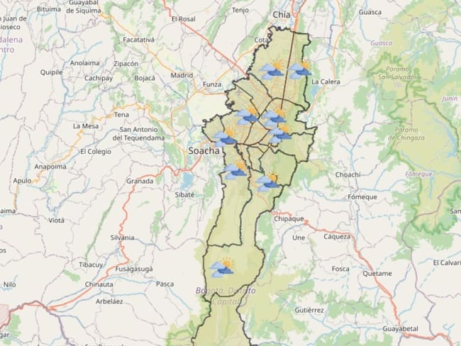 Mapa de lluvias en Bogotá. Foto: Sistema de Alerta Bogotá