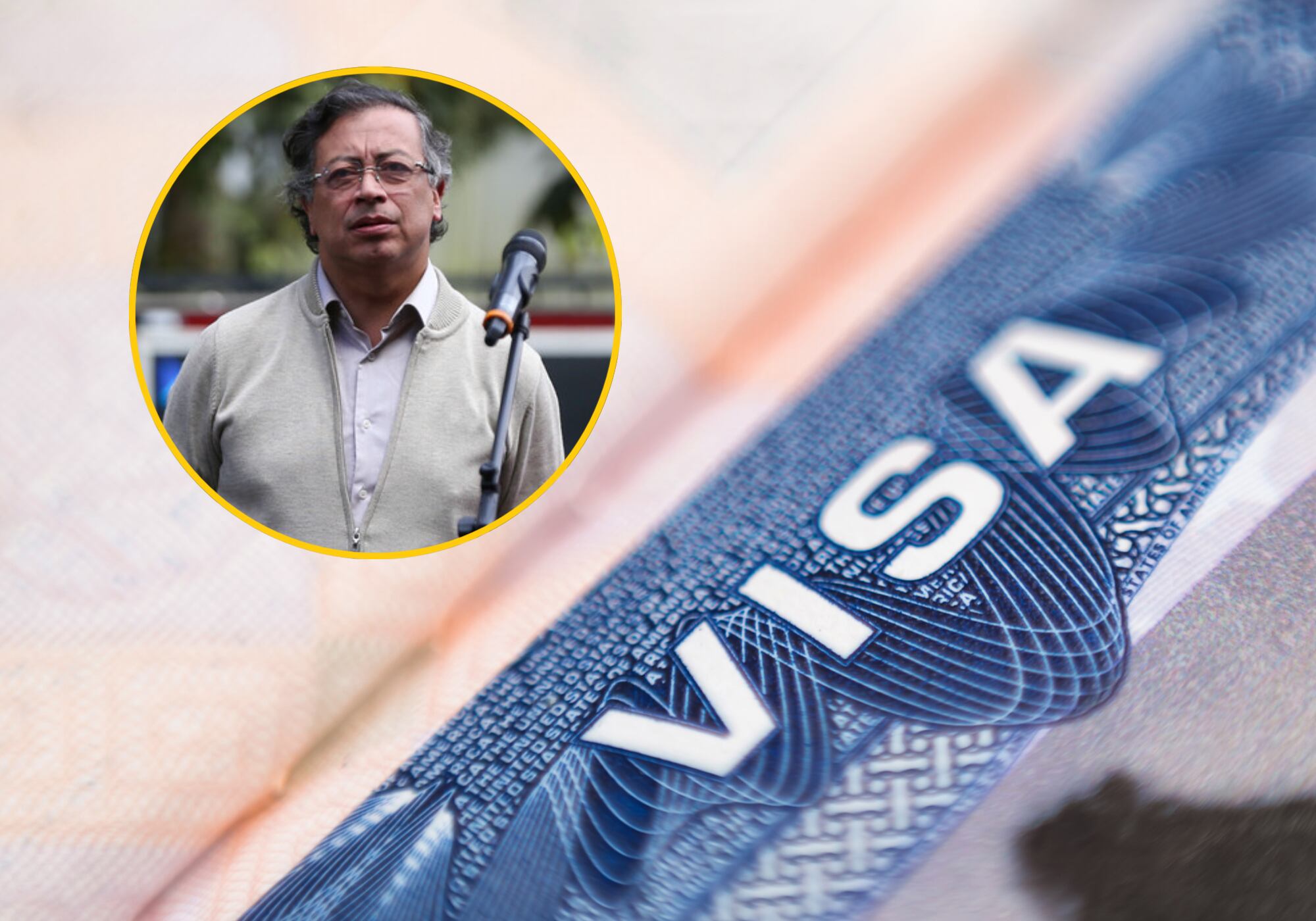 Gustavo Petro junto con imagén de VISA. Fotos: (Colprensa-Catalina Olaya) / Getty Images