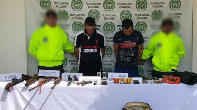 Capturan a dos presuntos integrantes del Clan del Golfo en el sur de Córdoba. Foto: Prensa Policía de Córdoba