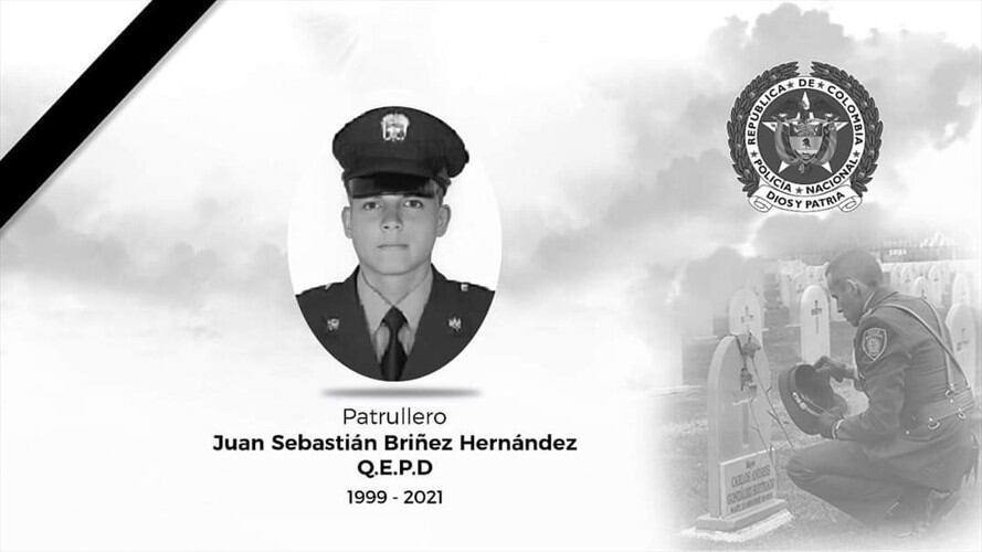 Como Juan Sebastián Briñez, de 22 años, fue identificado el patrullero de la Policía asesinado en la madrugada. Foto: Policía Nacional