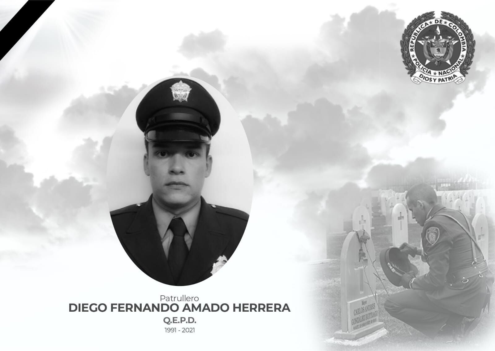 El patrullero fallecido era oriundo del departamento del Meta y llevaba más de 11 años en la institución.  Foto: Policía.