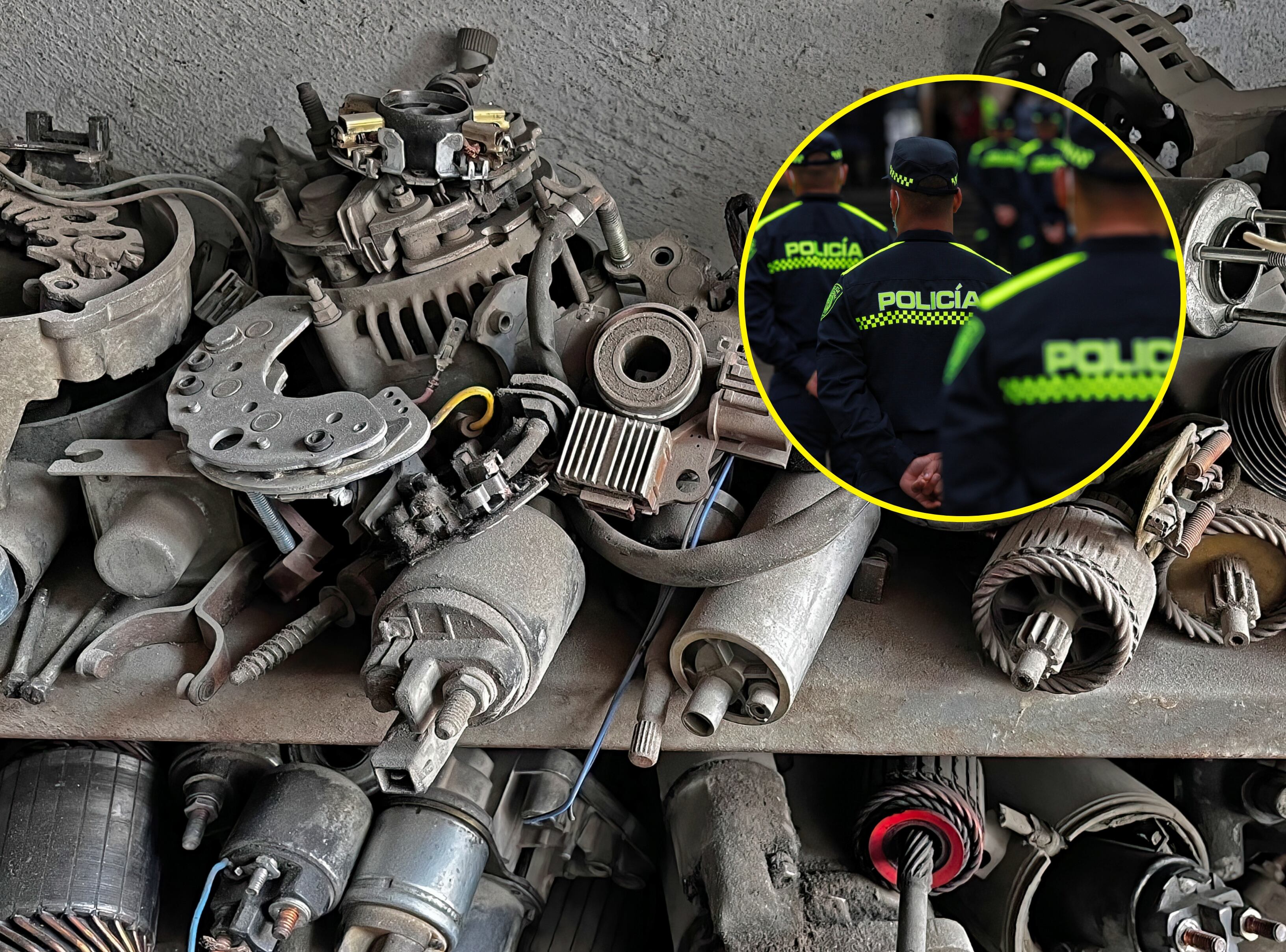 Autopartes. FOTO: Getty Images.//Policías de Colombia. FOTO: Colprensa