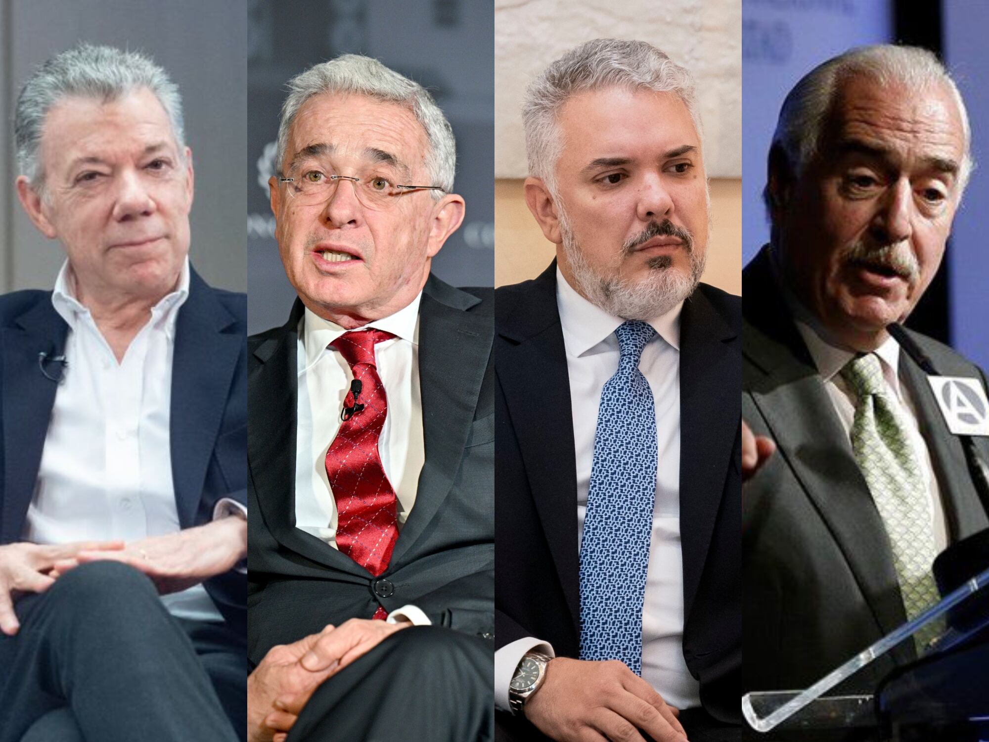 Juan Manuel Santos, Álvaro Uribe, Iván Duque y Andrés Pastrana, expresidentes de Colombia. Fotos: Getty Images.