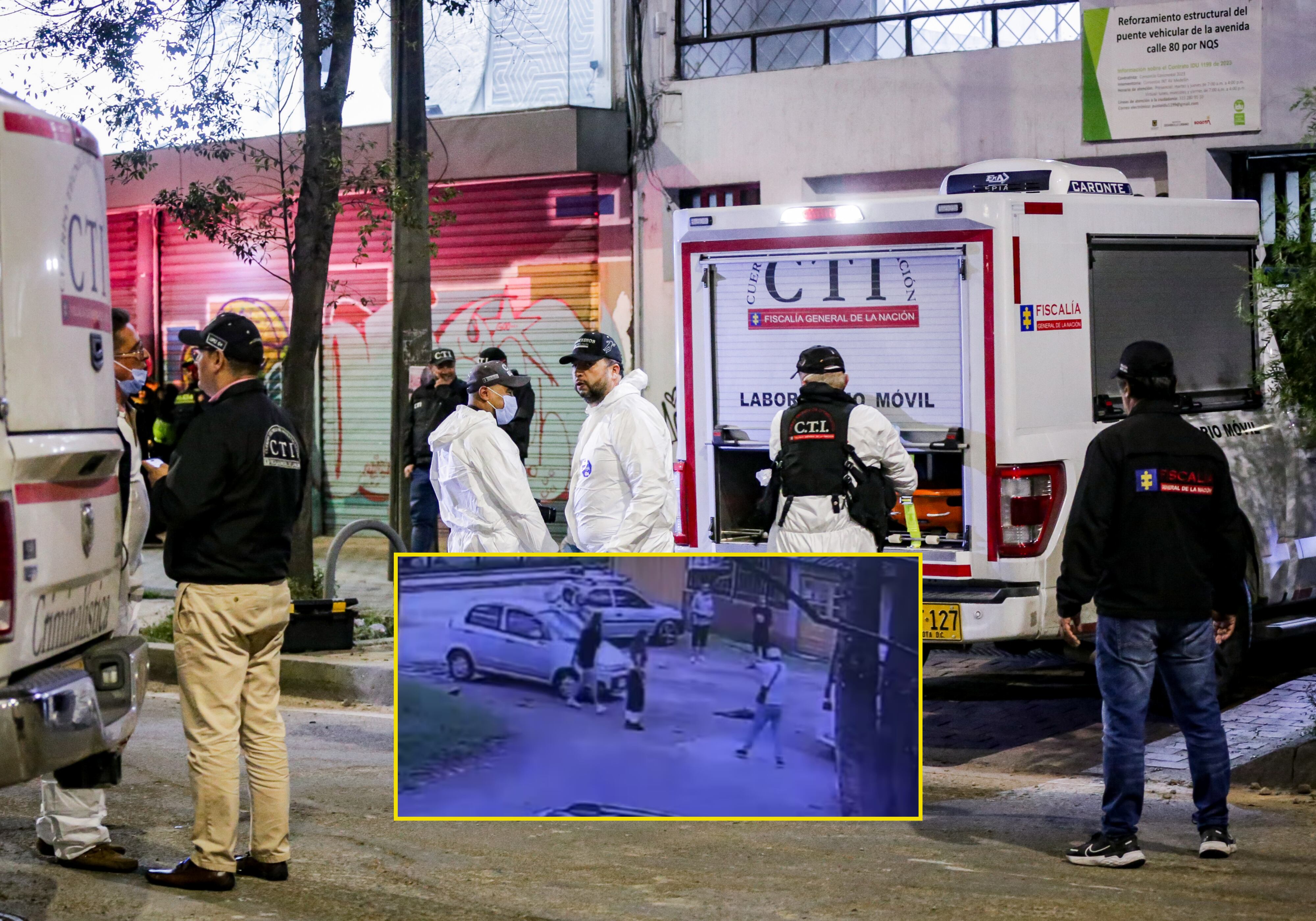 Imagen de referencia del CTI (Colprensa) y el momento del asesinato del joven Juan Felipe Rincón (Captura de pantalla)