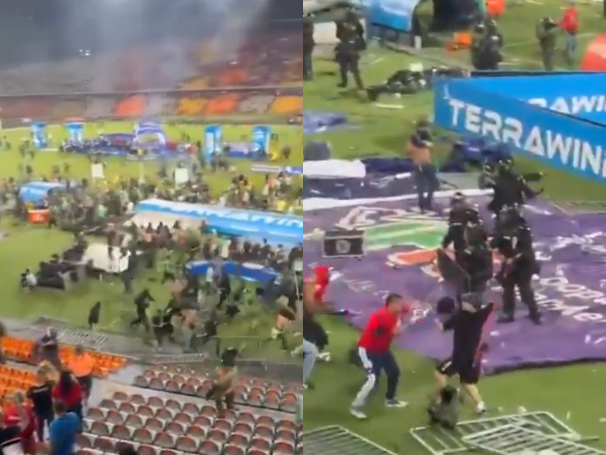 Enfrentamientos en el Atanasio Girardot. Fotos: Captura videos redes sociales