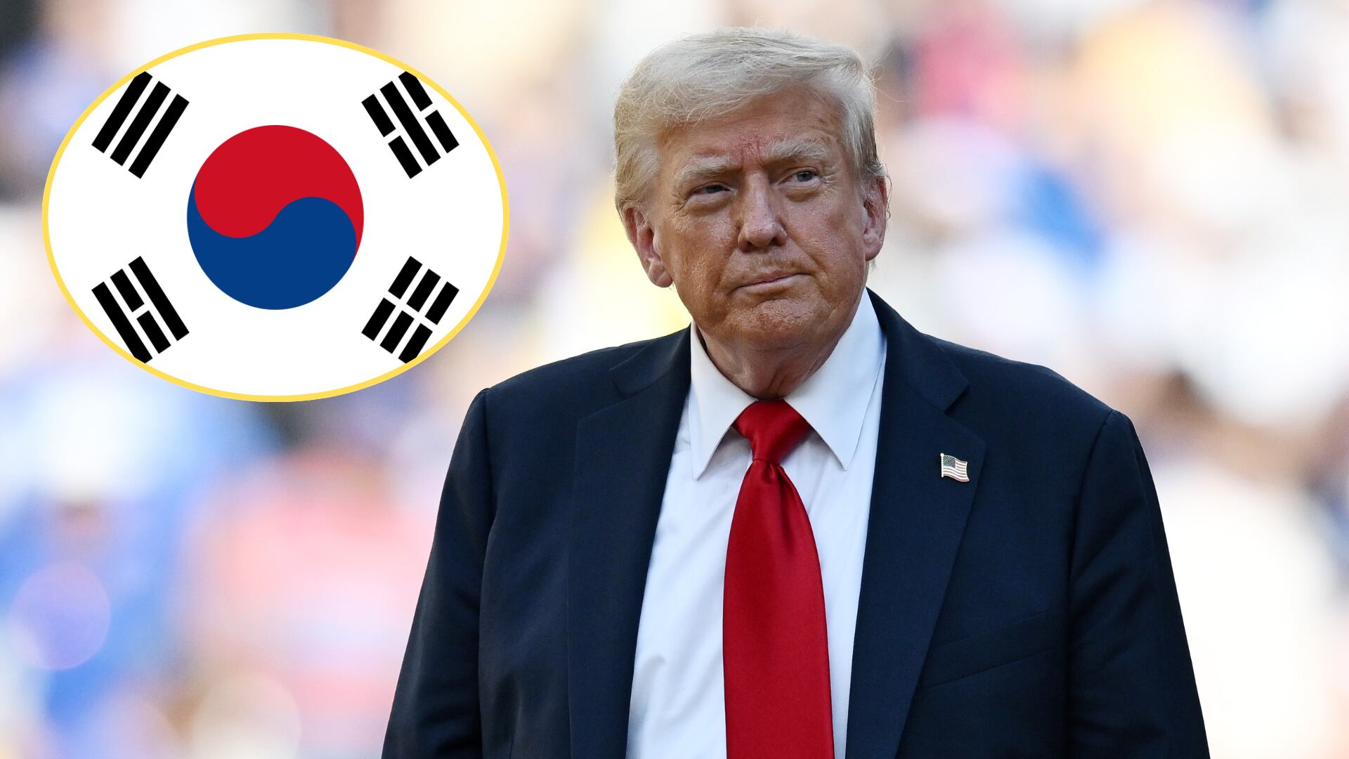 Donald Trump y bandera de Corea del Sur. Foto: Getty Images.