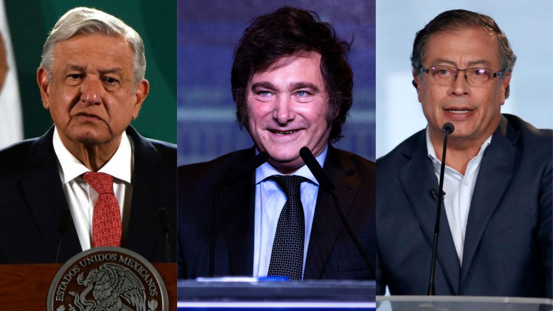 Andrés Manuel López Obrador, Javier Milei y Gustavo Petro, presidentes de México, Argentina y Colombia / Getty Images