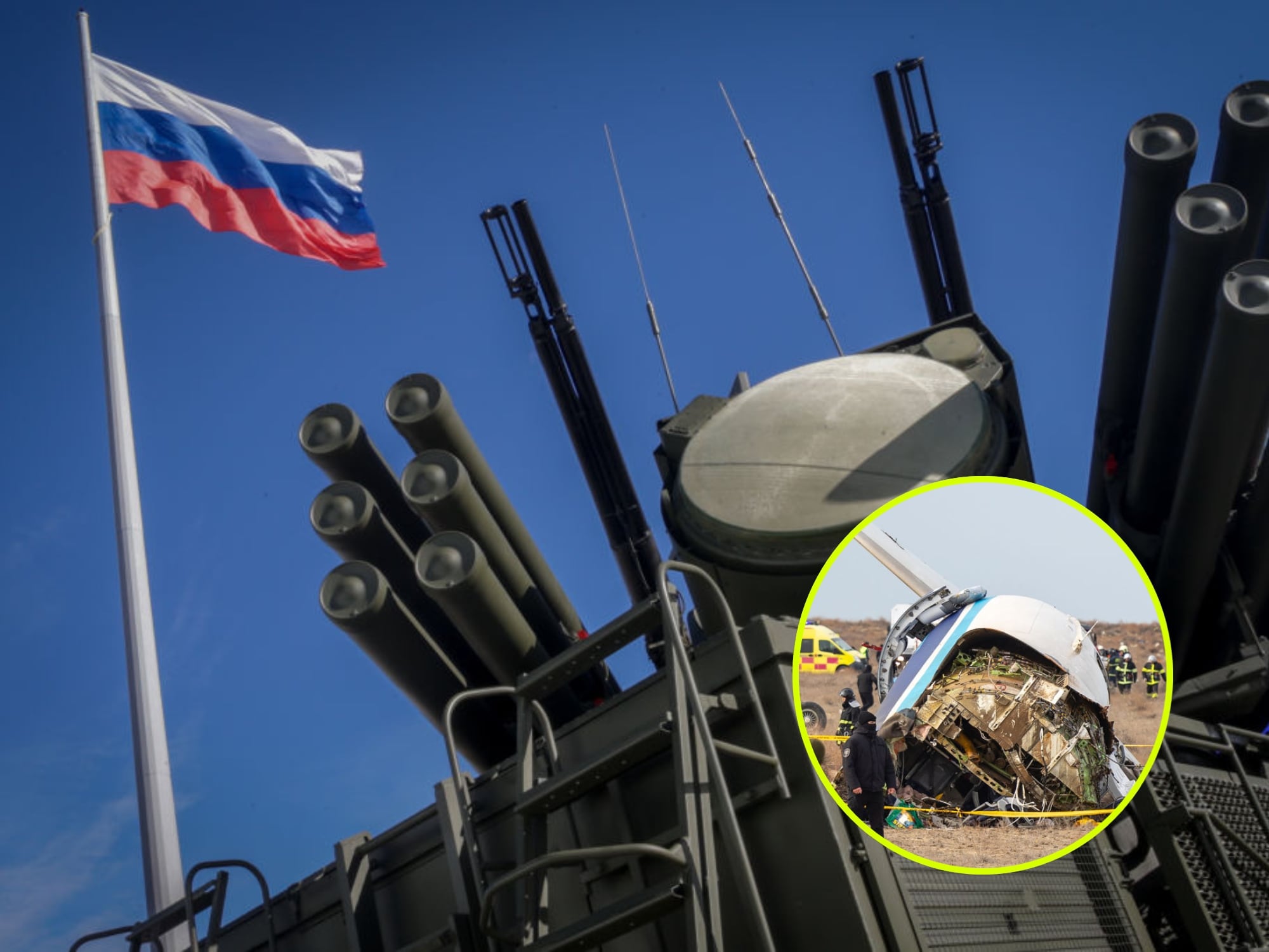 Misil Pantsir-S. I Foto: Leonid Faerberg/SOPA Images/LightRocket via Getty Images. Accidente en Kazajistan. I Foto: ISSA TAZHENBAYEV/AFP via Getty Images.