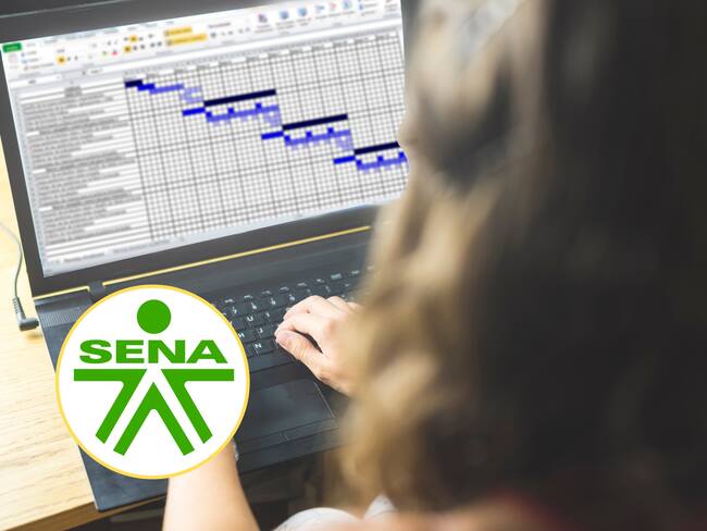 Mujer aprendiendo a usar una hoja de cálculo en Microsoft Excel. En el círculo, imagen del SENA / Fotos: GettyImages y redes sociales