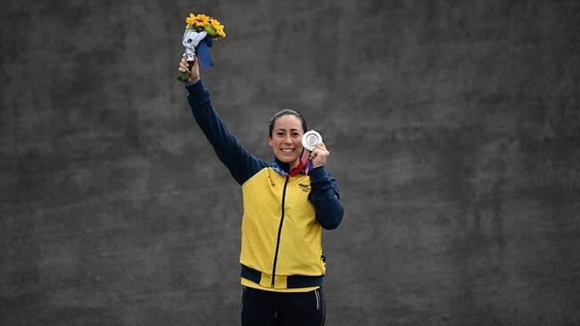 Mariana Pajón obtuvo medalla de plata en el BXM Racing femenino en Tokio 2020. Foto: Colprensa-Cortesía Comité Olímpico