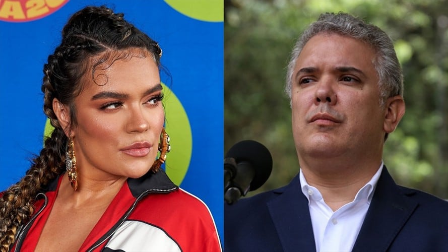 Cantante Karol G y presidente de Colombia, Iván Duque. Foto: Rodrigo Varela/Getty Images for MTV – Colprensa Serio Acero
