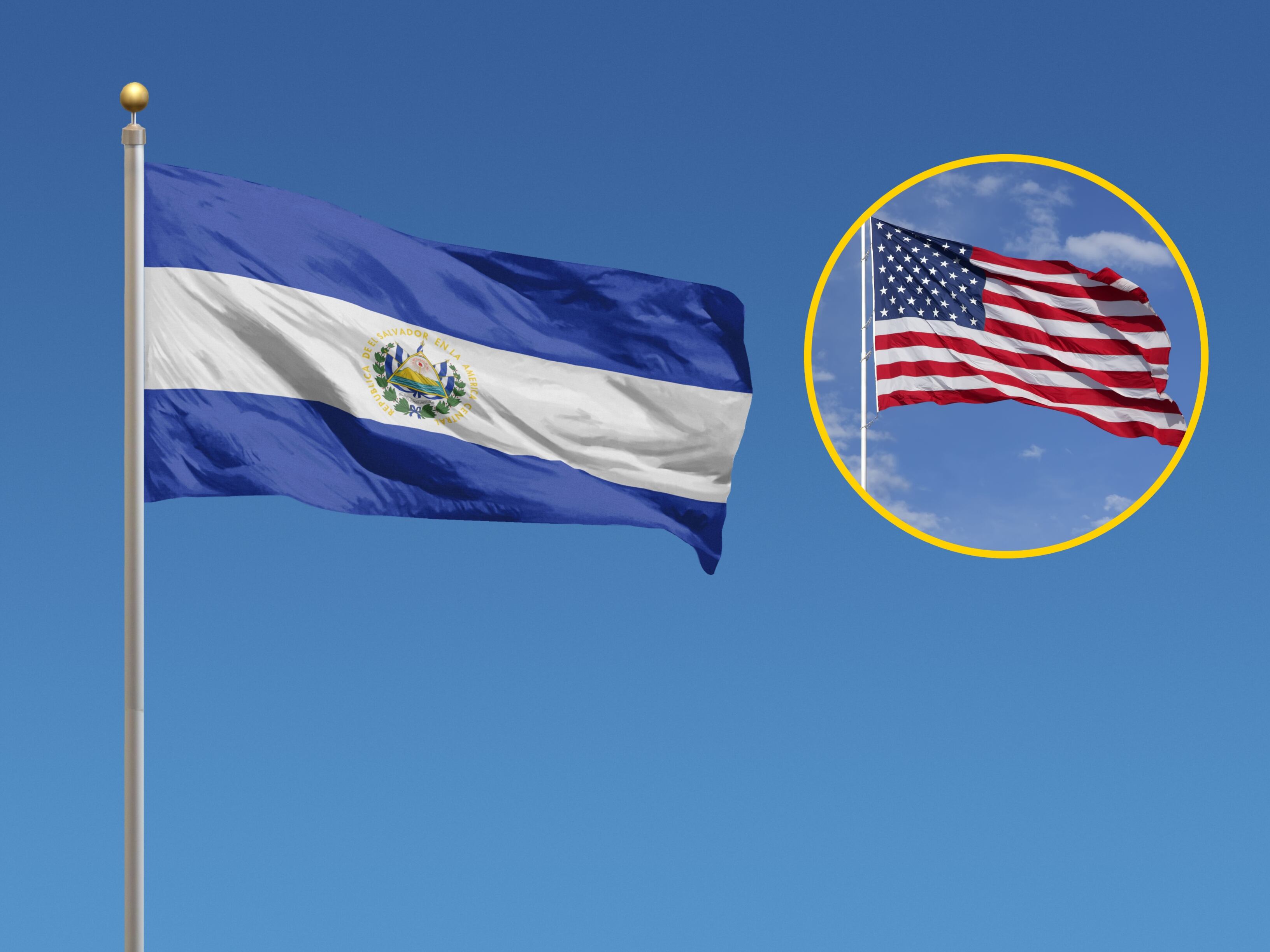 Banderas de El Salvador y EE.UU. Foto: Royce Bair y Derek Brumby vía Getty Images. 