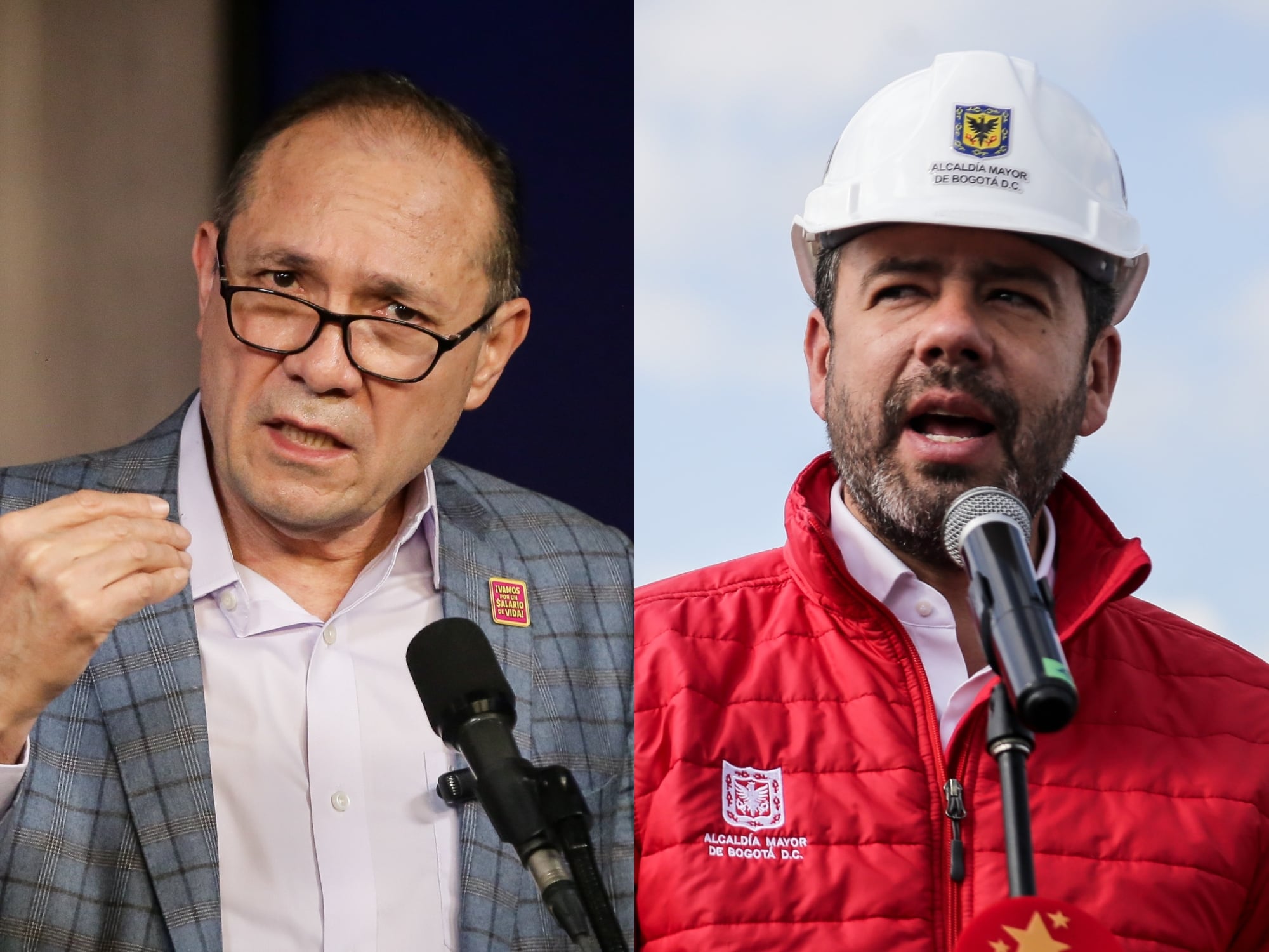 Antonio Sanguino, ministro del Trabajo; y Carlos Fernando Galán, alcalde de Bogotá. Fotos: Colprensa.