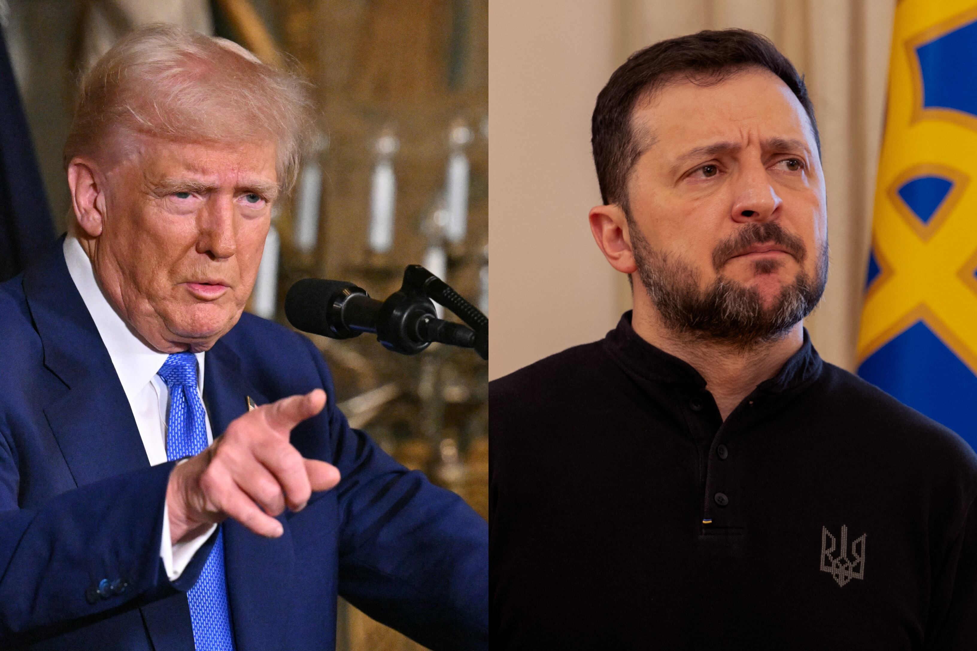 Donald Trump. FOTO:  ROBERTO SCHMIDT/AFP via Getty Images. Volodímir Zelenski. FOTO: TETIANA DZHAFAROVA/POOL/AFP via Getty Images