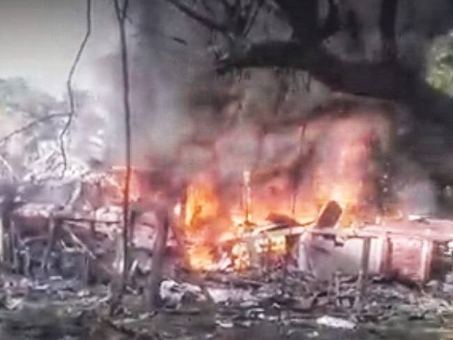 La subestación de policía del corregimiento de Timba quedó destruida tras el ataque. Crédito: Cortesía.