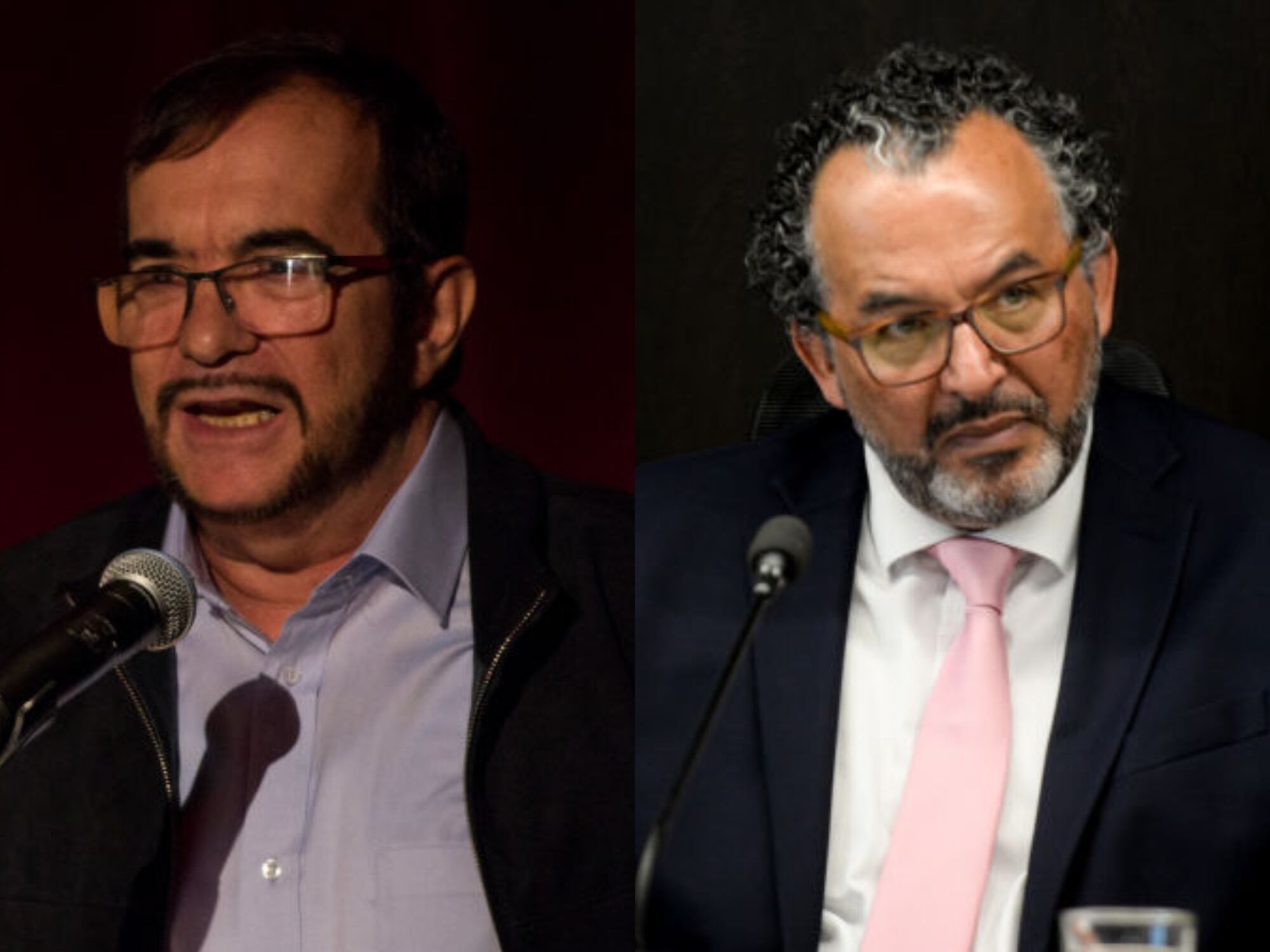 Rodrigo Londoño, exjefe de Farc y Roberto Vidal presidente de la JEP. Fotos: Getty Images.