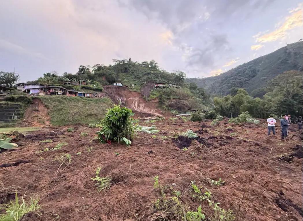 Deslizamiento en la vereda Los Cuervos en Villamaría, Caldas, el pasado 20 de febrero. Foto: Gobernación de Caldas.