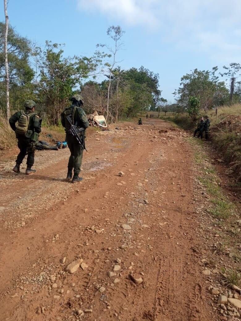 Ataque contra la fuerza pública en septiembre de 2021, en Juan José, Puerto Libertador. Foto: Policía (referencia).