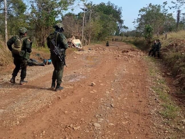 Ataque contra la fuerza pública en septiembre de 2021, en Juan José, Puerto Libertador. Foto: Policía (referencia).