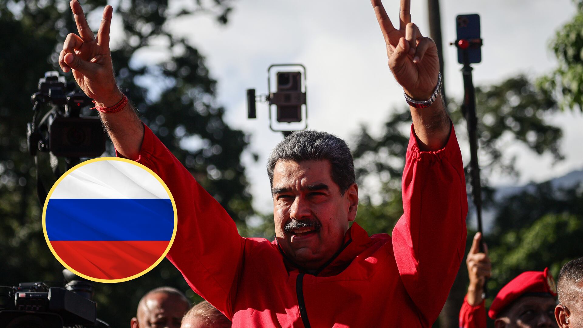 Presidente de Venezuela, Nicolás Maduro y bandera de Rusia. Foto: Jesus Vargas/Getty Images/ Getty Images