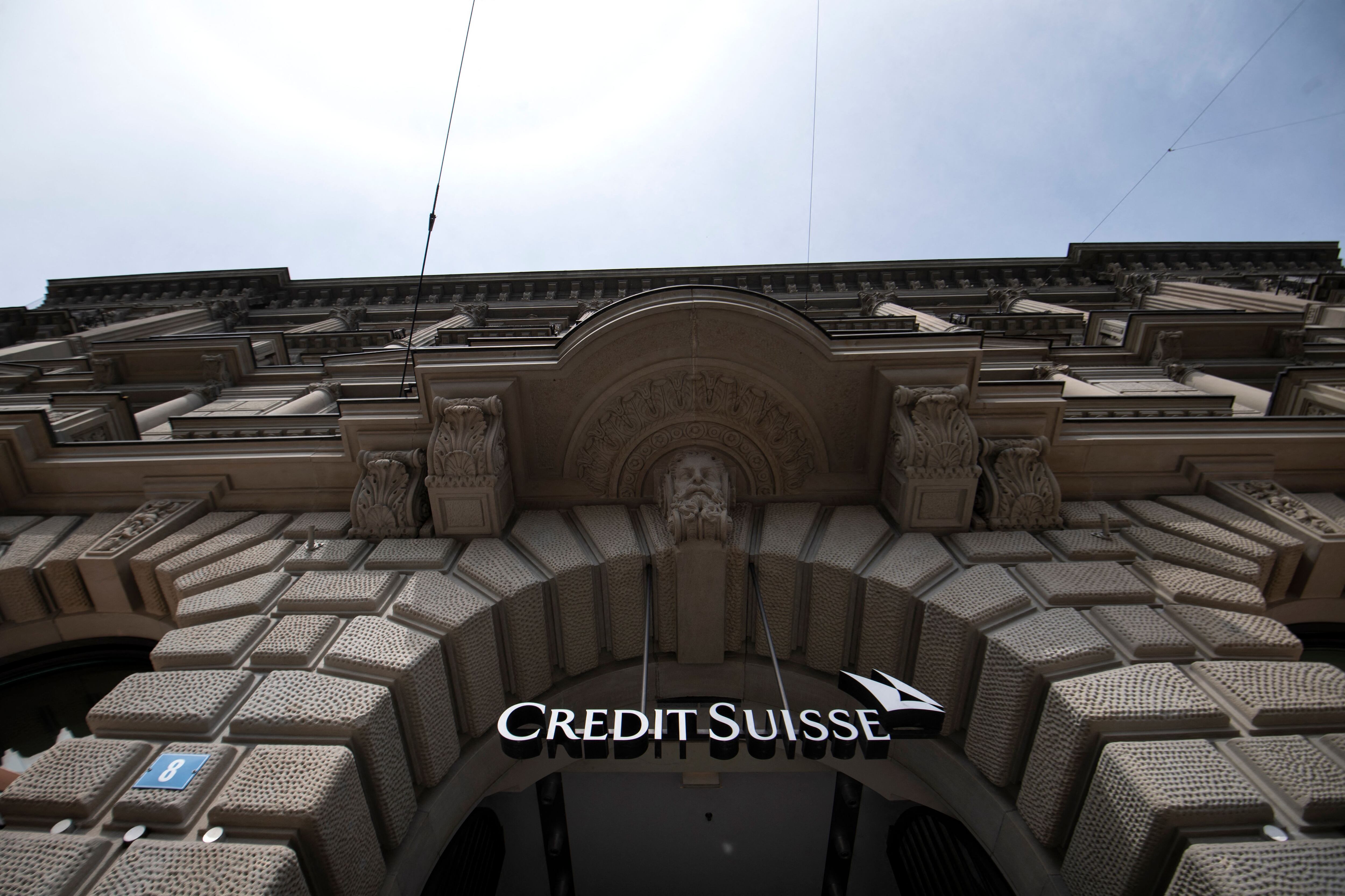 This picture shows the front entrance of the headquarters of Swiss bank Credit Suisse in Zurich on August 9, 2021. (Photo by SEBASTIEN BOZON / AFP) (Photo by SEBASTIEN BOZON/AFP via Getty Images)