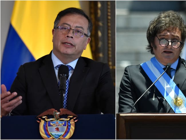 El presidente colombiano, Gustavo Petro (izq) y el presidente argentino, Javier Milei (der). (Foto: Caracol Radio / Getty )