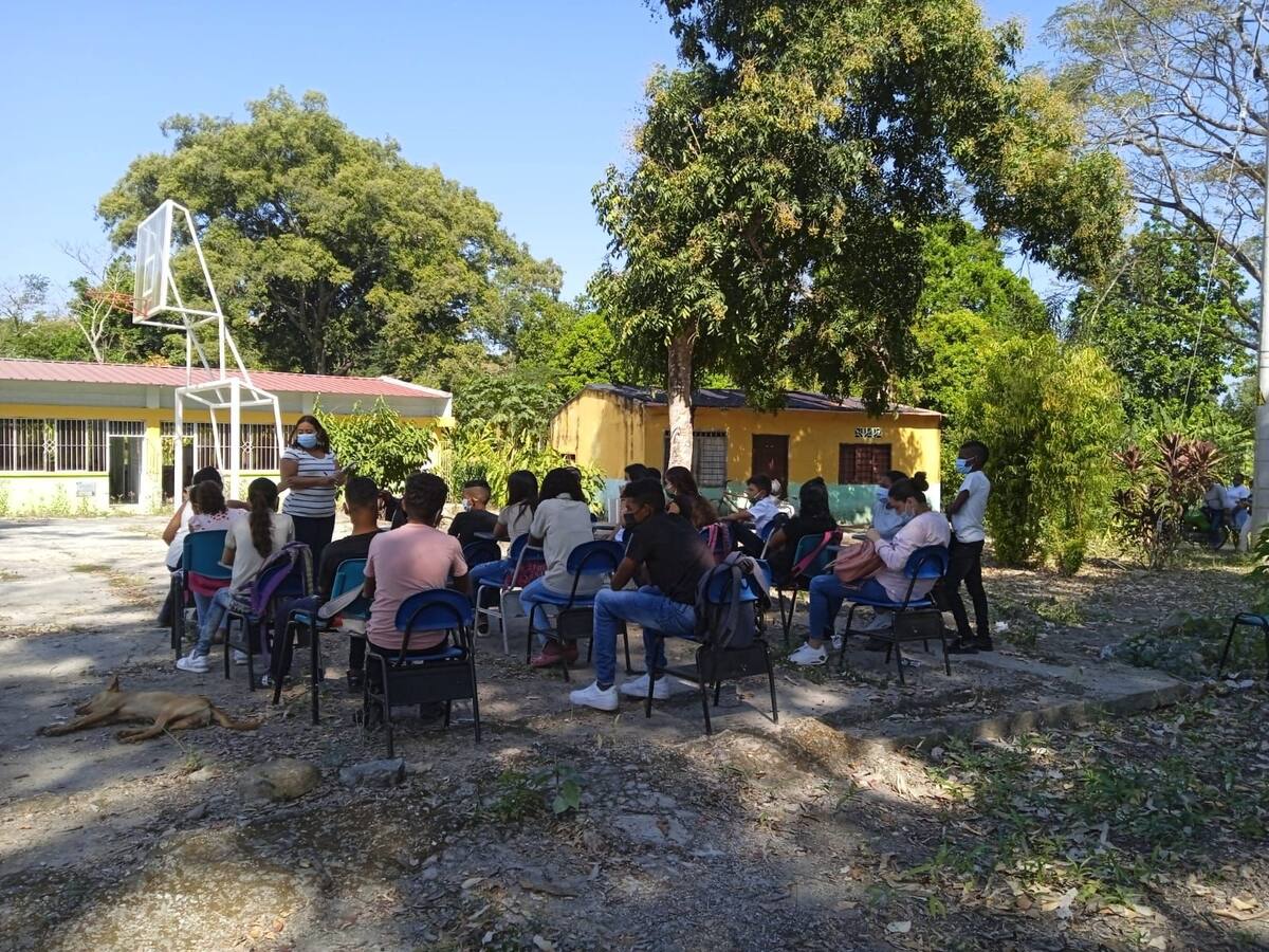 Estudiantes en Palmor, zona rural de Ciénaga reciben clases bajo los árboles