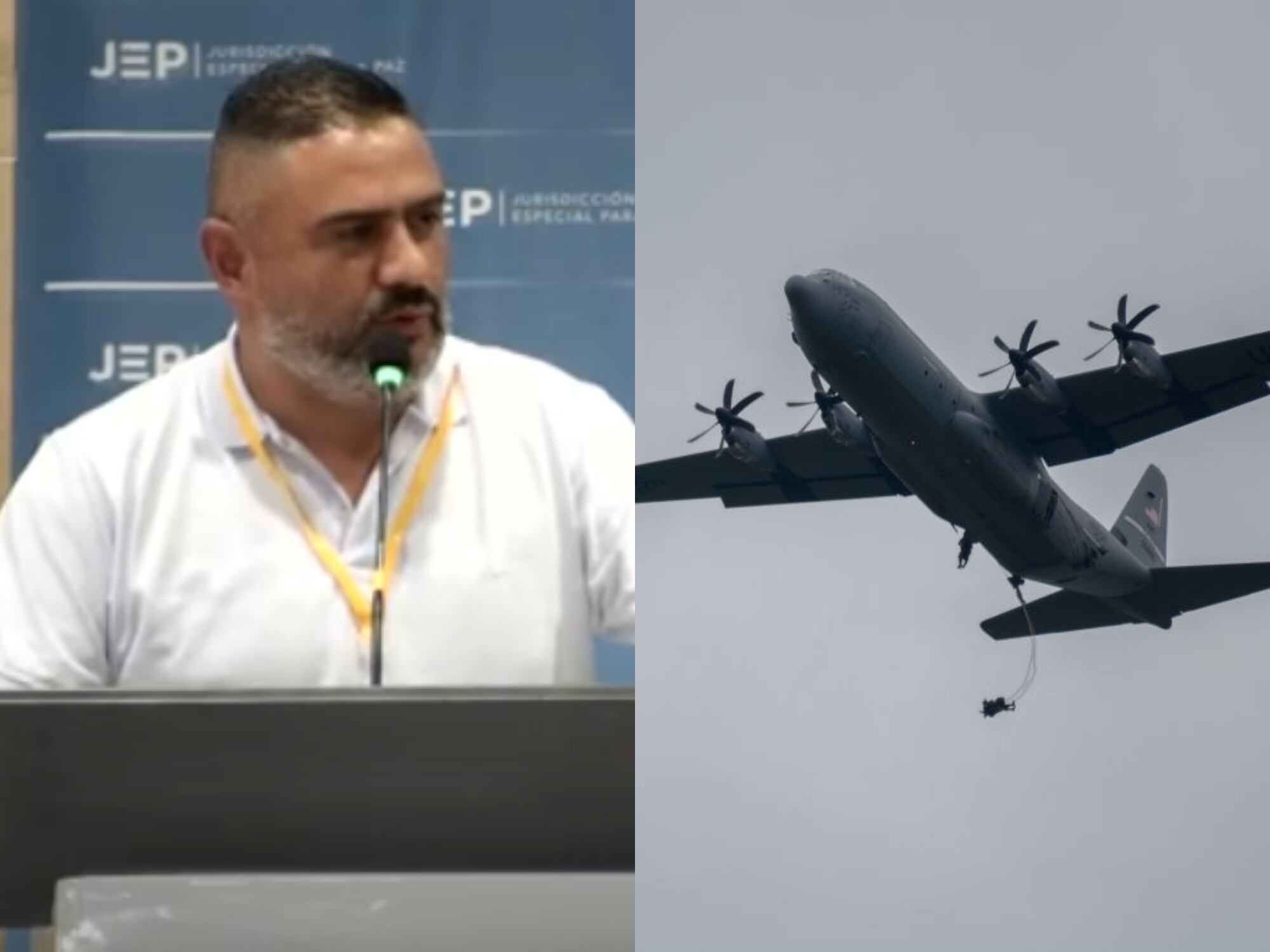 Sargento (r) Wilson Burgos y avión de las FF.MM. Foto: Cortesía JEP / (Photo by Vanessa Gonzalez/NurPhoto via Getty Images)