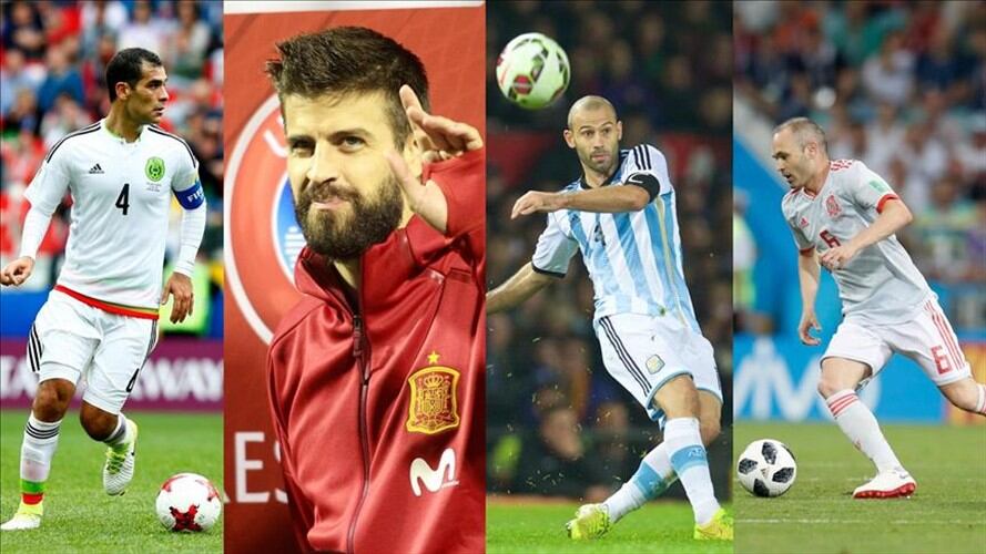 Rafa Márquez (México), Gerard Piqué (España), Javier Mascherano (Argentina) y Andrés Iniesta. Foto: Agencia Anadolu