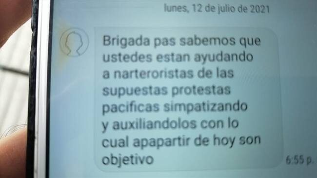 Con mensajes como este, intimidan a los jóvenes que participan en las manifestaciones . Foto: Cortesía Camilo Fajardo