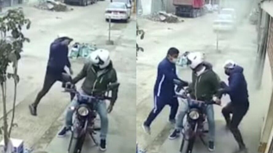 Albañiles lanzan bulto de cemento a dos sujetos. Foto: YouTube