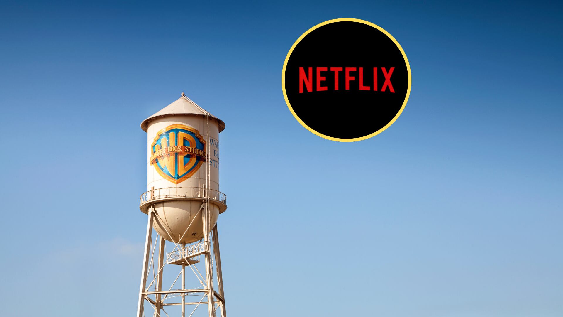 Torre con el Logo de Warner Bros. Foto: Getty Images.Netflix. Foto: Joan Cros/NurPhoto via Getty Images