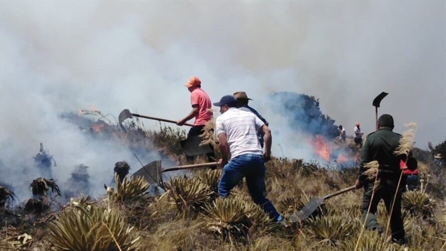 Las llamas se han hecho presentes en Toca, Gameza, Sutatenza, Almeida, Chiquinquirá, Tinjacá y en la sede de la Uptc en Tunja. . Foto: Gestión del Riesgo de Boyacá