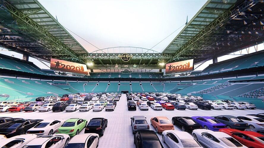 Estadio de Miami Dolphins se transforma en autocine durante la pandemia. Foto: Hard Rock Stadium