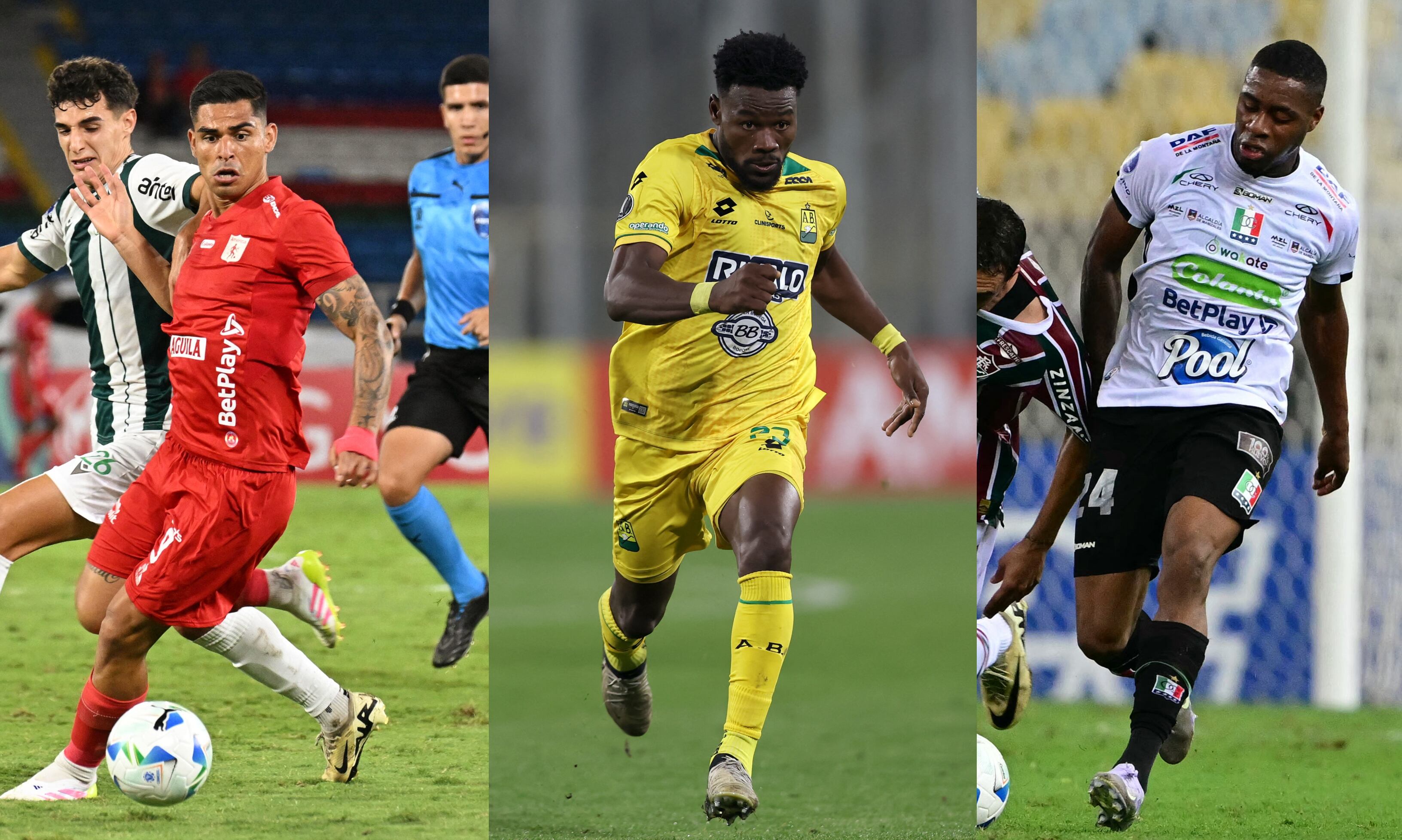 Luis Ramos de América de Cali. FOTO: JOAQUIN SARMIENTO / AFP. //Carlos Romana de Bucaramanga. FOTO:  JAVIER TORRES/AFP. // Luis Palacios de Once Caldas. FOTO: PABLO PORCIUNCULA/AFP