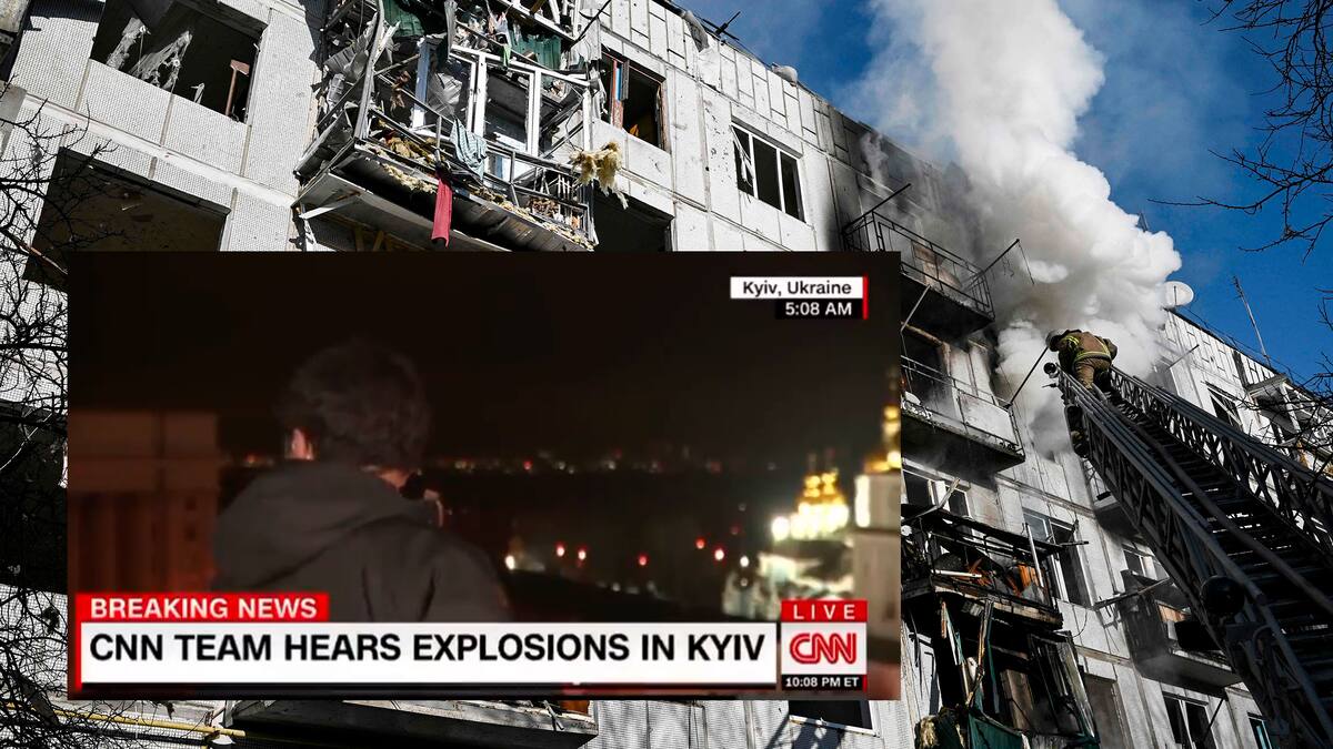 Video: El susto que se llevó un reportero cuando escuchó las primeras explosiones en Ucrania