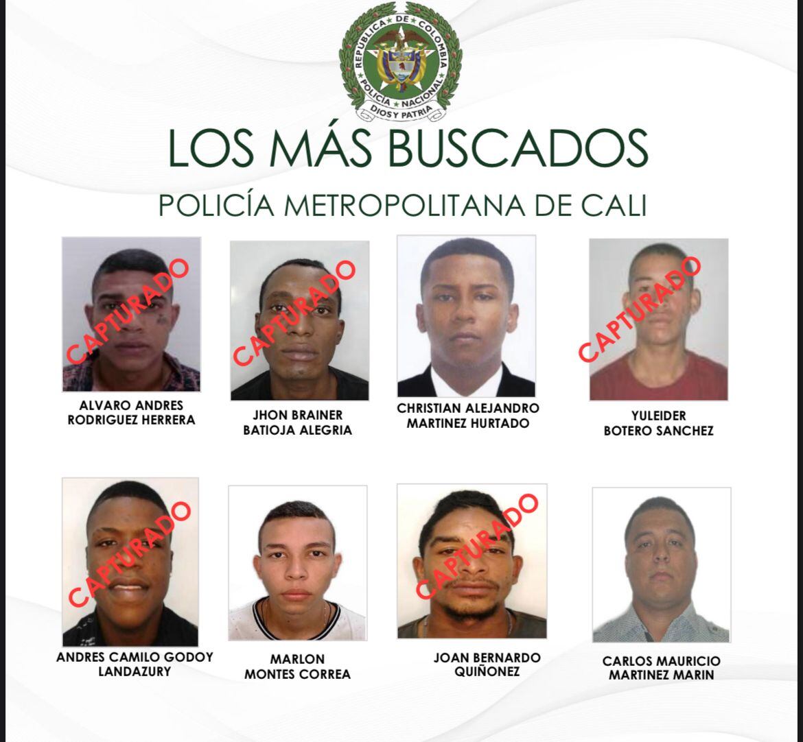 La policía reveló el cartel de los más buscados en Cali, de este listado ya han sido capturadas cinco personas. Foto: Policía de Cali.