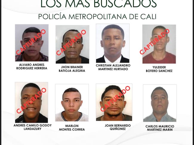 La policía reveló el cartel de los más buscados en Cali, de este listado ya han sido capturadas cinco personas. Foto: Policía de Cali.