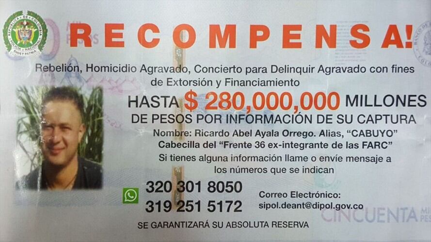 Abel Ayala sería el único de los responsables del homicidio de los geólogos de la Continental Gold que sigue libre. Foto: Policía Nacional