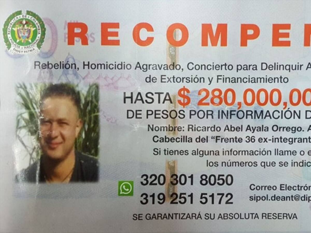 Policía aumenta a 280 millones de pesos recompensa por alias Cabuyo