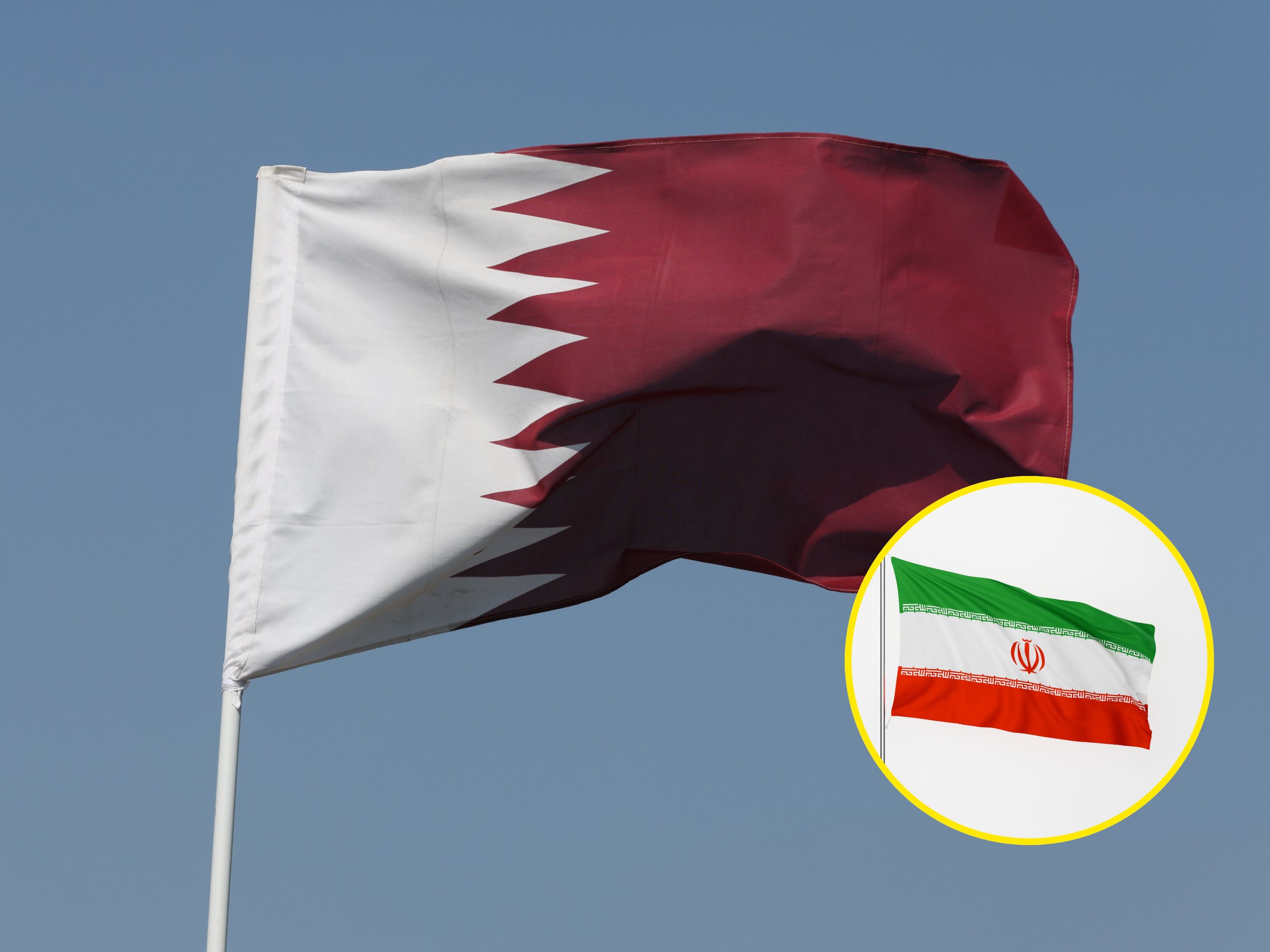Banderas de Qatar e Irán. Foto: Bloomerg Creative y Wong Yu Liang via Getty Images. 