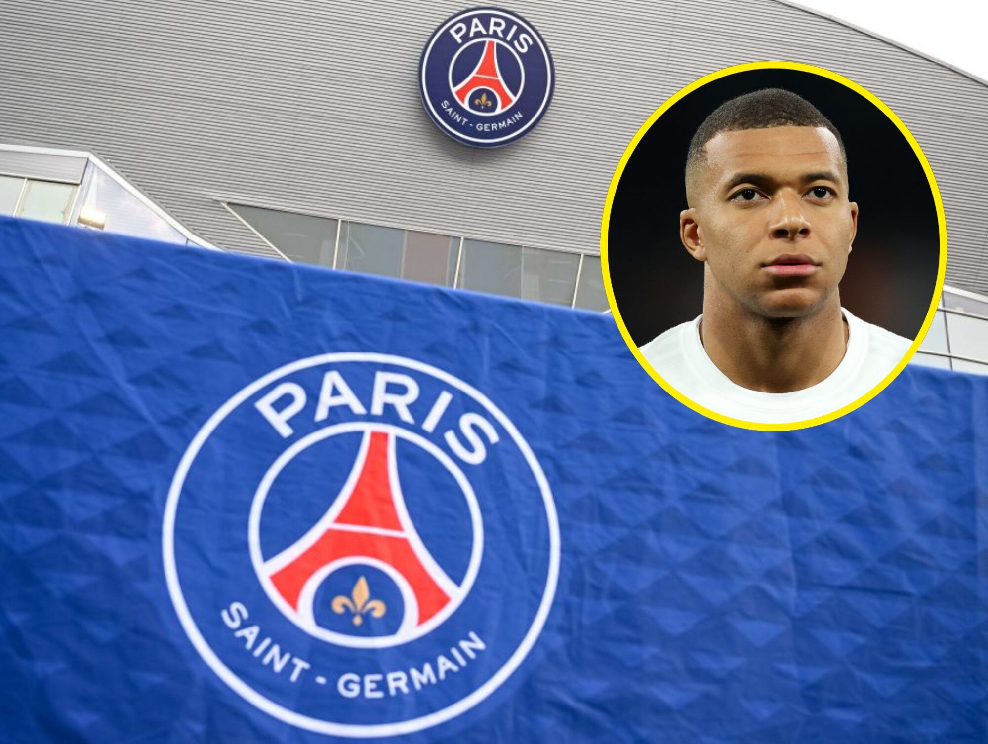 Logo PSG. I Folto: Getty Images. Kylian Mbappe. I Foto: Getty Images.