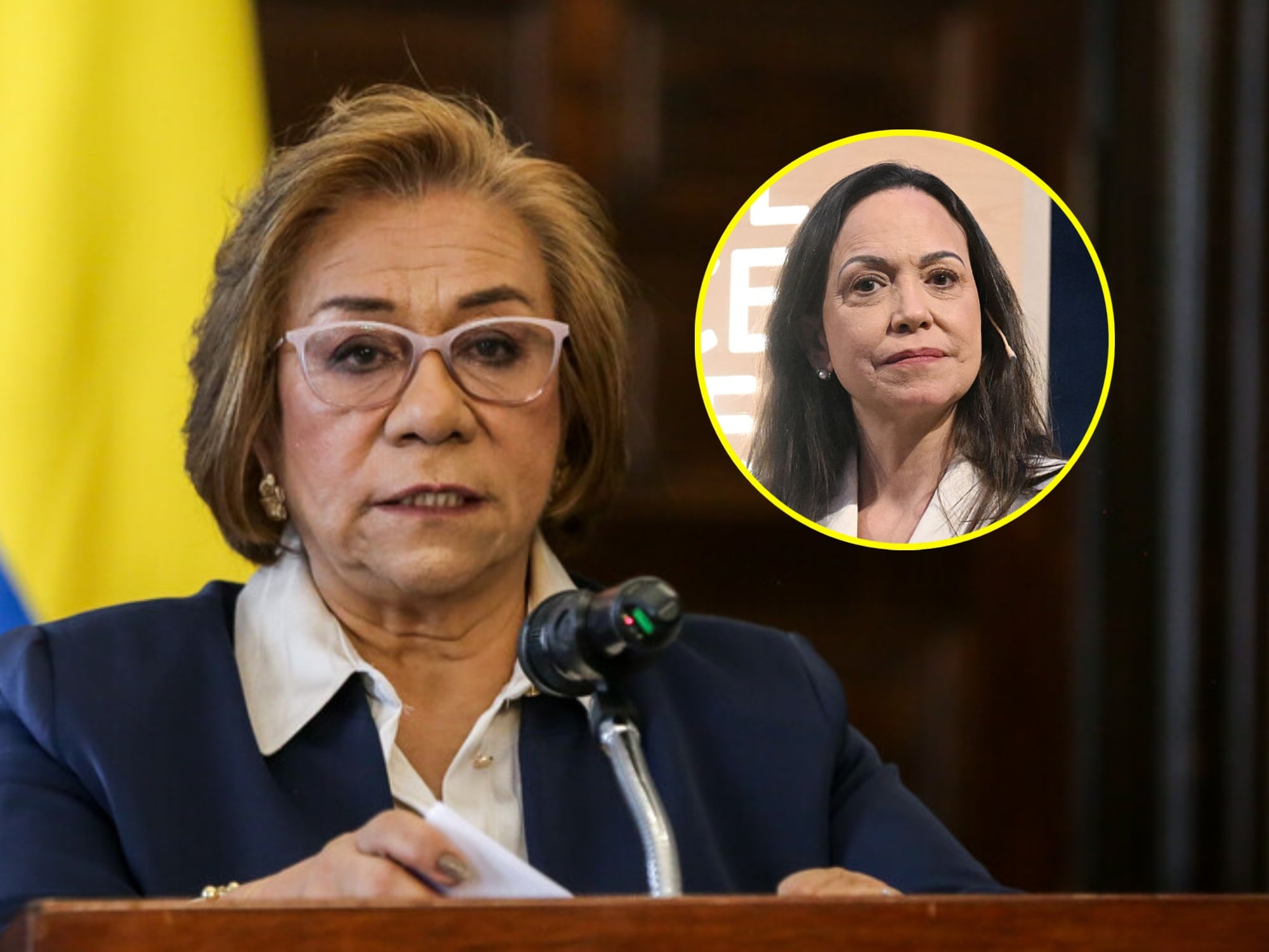 Rosa Villavicencio y María Corina Machado. Fotos: (Colprensa - Catalina Olaya) / (Photo by Rune Hellestad/Getty Images)