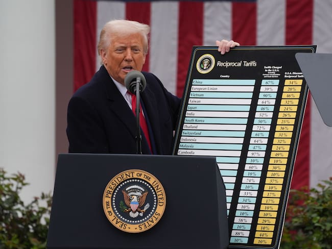 Presidente de Estados Unidos, Donald Trump, durante el anuncio de aranceles 'recíprocos' FOTO: Demetrius Freeman/The Washington Post via Getty Images